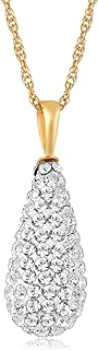 Jewelili Pear Shaped Necklace Pendant in 10K Yellow Gold with 2 MM Round Cubic Zirconia and 18 inch Gold Filled Rope Chain