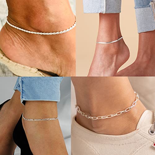 Ankle Bracelet for Women 14K Real Gold Plated/Sterling Silver Plated Anklet Bracelets for Women Waterproof Cuban Link Chain Anklets Set for Women Summer Jewelry for Women 9"+2"