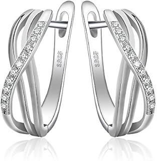 JewelryPalace Infinity Cubic Zirconia Creole Hoop Earrings for Women, Love Knot 925 Sterling Silver 14k White Yellow Rose Gold Plated Huggie Earrings for Girls, Simulated Diamond Jewelry Sets