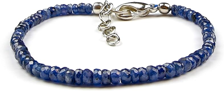 Blue Sapphire Bracelet Semi Precious Crystal Healing Gemstone Beaded Handmade Fashion Jewelry Gift for Women and Girls