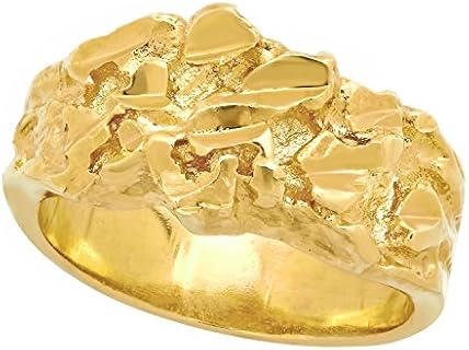 10mm Nugget Textured Ring in Yellow Gold Plating - Size 4 Durable Brass Design - No Gemstone