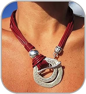 Cord Wrap Choker Necklace with Turquoise and Starfish Pendant for Women, Bohemian Suede Leather Layered Zinc Necklace