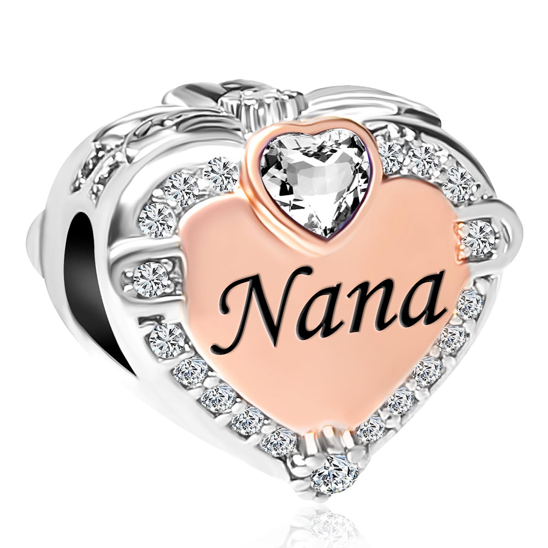 Rose Gold Heart Mom Dad Wife Auntie Nana BFF Charm Compatible With Pandora Charms Bracelets