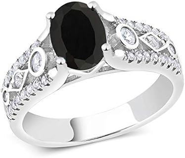 Gem Stone King 925 Sterling Silver Black Onyx Engagement Ring For Women (1.81 Cttw, Gemstone Birthstone, Available In Size 5, 6, 7, 8, 9)