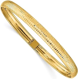 14K Yellow Gold Textured Flexible Bangle Bracelet with Push Clasp and Box Chain Design for Men and Women