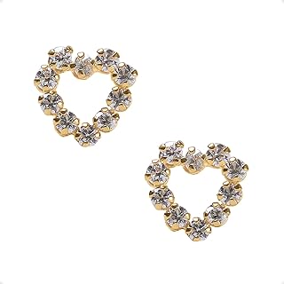 14K Yellow Gold Cubic Zirconia Heart Bullet Stud Earrings with Secure Screw Back for Women