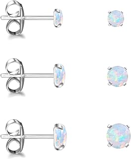 ADAIER Earrings for Women Stainless Steel Small Synthetic Opal Womens Stud Earrings Set Pack of 3 (SE-29)