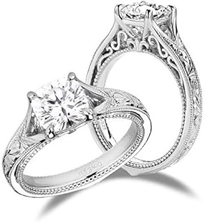 DovEggs Center 1.5ct 7x7mm GHI Color Cushion Cut Vintage/Antique Art Deco Moissanite Engagement Ring 14K Gold Quality Sterling Silver Wedding Ring Bridal Set for Women