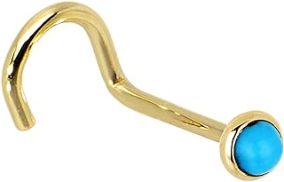 USA-Made 14k Yellow Gold 2mm Turquoise Nose Screw Stud for Right Nostril - Elegantly Crafted Body Jewelry 20 Gauge 1/4"" Length