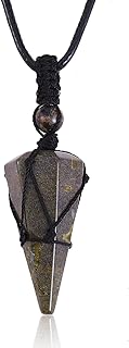 Ornaland Natural Gemstone Necklace Quartz Crystal Cone Pointed Pendant Braided Necklace Jewelry Gift for Women Men