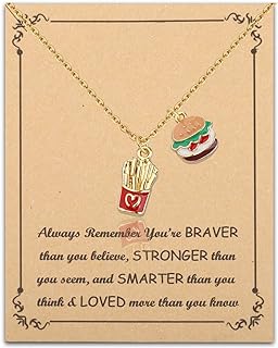 French Pendant Necklace with C-Link Stainless Steel Chain for Women and Girls, Hamburger Design