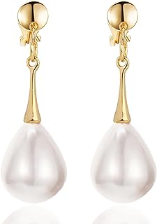 Chic Clip-On Drop Pearl Earrings for Women, Non-Pierced Design with Secure Comfortable Fit, Faux Pearls on Zinc Frame, Ideal for Everyday or Special Occasion wear