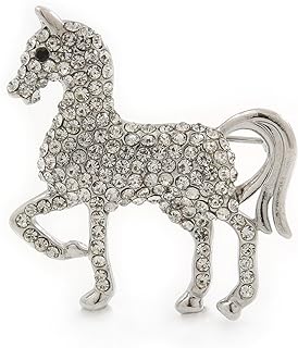 Small Silver Tone Austrian Crystal Horse Brooch - 38mm Width