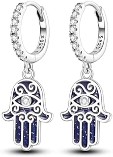 Women's Small Parmuz 925 Sterling Silver Dangle Hoop Earrings with Cubic Zirconia and Lever Back Design - Bohemian Vintage Feather