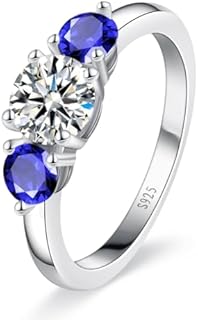 3 Stone Women Engagement Ring 925 Sterling Silver Wedding Rings Cubic Zirconia | Sapphire Engagment Ring Women Stacktable Ring for Anniversary, Mother's Day, Valentine's Day Size 5-9