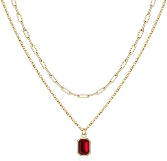 Gold-Plated Brass Choker Necklace with Garnet Birthstone Pendant, Lobster Clasp and Cable Chain - Classic Layered Design Birthday & Mother's Day Gift