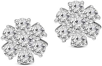 IGI Certified 1 3/8 Ct Diamond Stud Earrings, 14K White Gold, 7 Lab Grown Stones, Round Shaped Prongs, Push Back Clasp, Perfect for Everyday Elegance