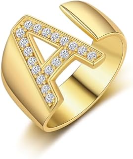 Copper Clasp Stackable Initial Rings with Cubic Zirconia for Women in Open, Adjustable Design