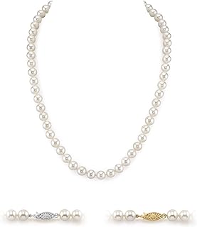 Fishhook Clasp Genuine Pearl Necklace on Ball Chain for Women - AAA+ Quality Round Freshwater Pearls on White Gold - 18 Inches of USA Origin Elegance