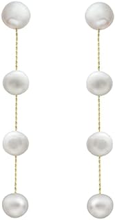 Long Pearl Dangle Earrings for Women 14K Gold Plated Sterling Silver Post Pearl Drop Tassel Earrings for Bridal Wedding