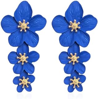 Bohemian Daisy Flower Matte Floral Petal Drop Dangle Earrings 3 Layered Tiered for Women Girls Chic Boho Wedding Jewelry