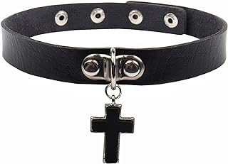 Olbye Cross Choker Necklace Prayer Black Leather Collar Necklace Punk PU Short Necklace Jewelry Gothic Link Necklaces for Women and Girls