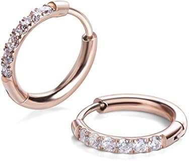 Hypoallergenic Surgical Steel Huggie Hoop Earrings with Cubic Zirconia Stones & Hinged Hoop, Available in Various Colors & Sizes