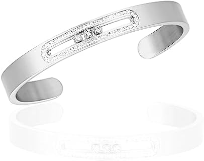 Women's Cuff Bracelet with Moveable Diamonds, a Stainless Steel Bracelet for Women