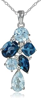 B. BRILLIANT Blue Necklace for Women Sterling Silver London Blue White Topaz Multi Color Ombre Cluster Pendant With Jewelry Gift Box