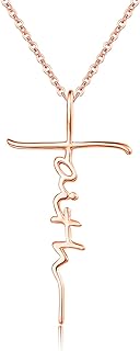 PRAYMOS Faith Necklace for Women 925 Sterling Silver Cross Pendant Necklace Birthstone Initial Necklace Christian Religious Jewelry Gifts