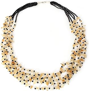 NOVICA Handmade .925 Sterling Silver Citrine Beaded Necklace Glass Yellow Black Thailand Birthstone [28.5 in L x 1.6 in W] 'Midnight Honey'
