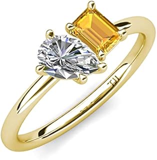 Elegant Pear Shaped Moissanite and Citrine Toi Et Moi Engagement Ring in 14K Rose Gold, Perfect for Women - Size 4