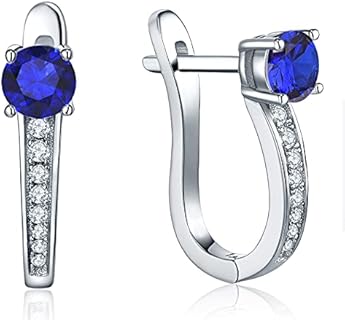 Sapphire Opal Hoop Earrings with Clip-On Back Finding for Women in U-Shaped Design