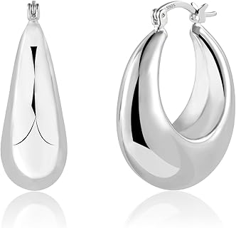 ALEXCRAFT Boucles d'Oreilles Créoles Épaisses Plaqué Argent 925, Légères et Hypoallergéniques, de 28mm avec Fermeture Sécurisée. Parfaites pour Femmes et Filles, Idéal comme Cadeau