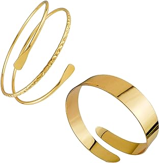 ZMANYIJEW 2 Pcs Arm Cuff Upper Arm Gold Band Cuff for Women Adjustable Arm Bracelet Bangle Set Jewelry
