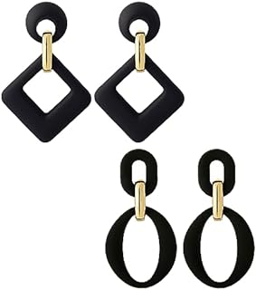 SELOVO Rectangle Dangle Earrings with Push Back, Acrylic Stainless Steel, for Fashionistas - Oval and Square Design Set of 2
