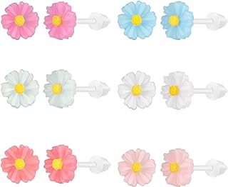 AoedeJ 6 Pairs Plastic Earrings Flowers Studs Plastic Earrings for Sensitive Ears Plastic Butterfly Earrings Plastic Post Earrings for Girls