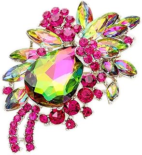 Fuchsia Crystal Brooch with Locking Safety Bar for Women, Teardrop Flower Design by Rosemarie & Jubalee