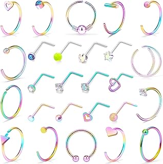 Jenxnjsjo Nose Rings Nose Studs Nose Ring Nose Stud Nose Rings Hoops Nose Piercings Nose Rings Studs Nose Rings for Women Nose Piercing Jewelry Hoop Nose Ring Nose Hoops Surgical Steel Nose Ring