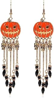 Independence Day Pumpkin Dangle Earrings with French Wire Back Finding for Women - Zinc Alloy and Rhinestone Halloween Gothic Earrings for Costume Parties and Festive Events
