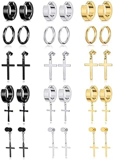 15 Pairs Cross Earrings Stainless Steel Spike Hoop Earrings Hinged Dangle Cross Earrings Punk Piercing for Women Men Sliver Black Gold Tone