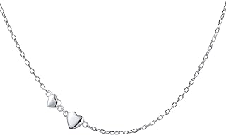 DAOCHONG S925 Sterling Silver Double Love Heart Choker - Elegant Lobster-Claw Clasp Necklace with Adjustable Rolo Chain