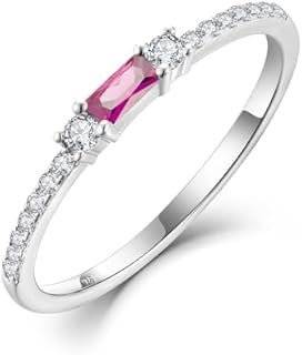 925 Sterling Silver Baguette Created Diamond Rings for Women Thin Stackable Birthstone Promise Rings Half Eternity Halo Cubic Zirconia Wedding Band Rings for Her Size 5-10