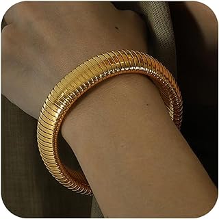 14K Gold Plated Snake Chain Bangle Bracelet for Women and Girls, Available in Multiple Sizes with Secure Lobster Claw Clasp, Ideal Jewelry Gift