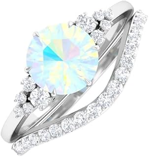 Stunning Ethiopian Opal and Diamond Engagement Ring Set for Women with Round Design in Solid 10K White Gold