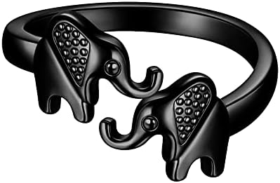 Cubic Zirconia Embellished Double Elephant Adjustable Ring in 18K Gold, Silver or Black Gun Plated for Women and Men - Versatile Design