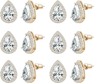 DHQH 4/6 Pairs Bridesmaids Earrings Classic Cubic Zirconia Teardrop Stud Earrings for Women Girls I Couldn’t Tie a Knot Without You Brides Bridesmaids Proposal Wedding Jewelry Gifts
