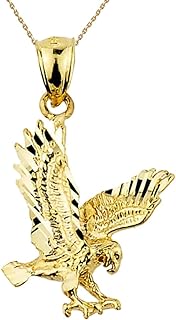 Animal Kingdom Textured 10k Yellow Gold Landing Eagle Charm Pendant Necklace, 16"