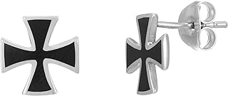 81stgeneration Women's Men's 925 Sterling Silver Gothic Black Malta Maltese Cross Stud Earrings