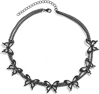 Women's Gothic Black Star Moon Butterfly Choker Necklace with Lobster Claw Clasp and Buckle Chain - Punk Style Collar with Alloy Gems